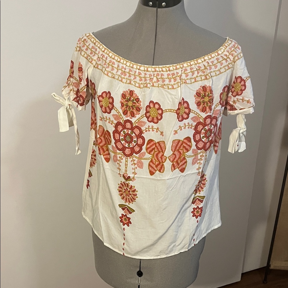 Blush White Off-Shoulder Floral Top